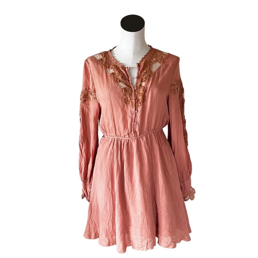 NWOT Free People X FP One Paige Peach Mini Dress Sand/Sable